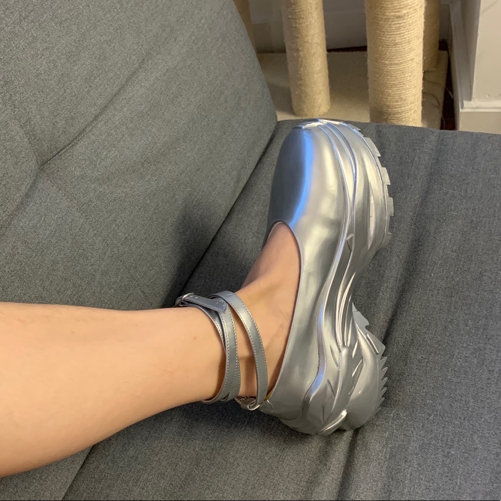 Maison Margiela silver chunky ankle strap tabi